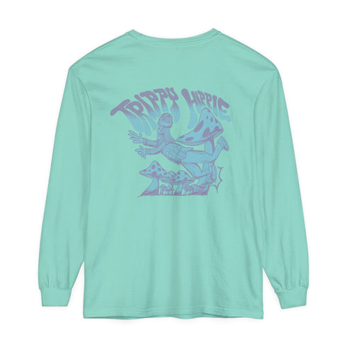 Trippy Hippie (Back design) - Unisex Garment-dyed Long Sleeve T-Shirt
